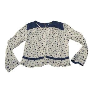 Free people size small long sleeve top mixed media g Navy White Patterned Blouse